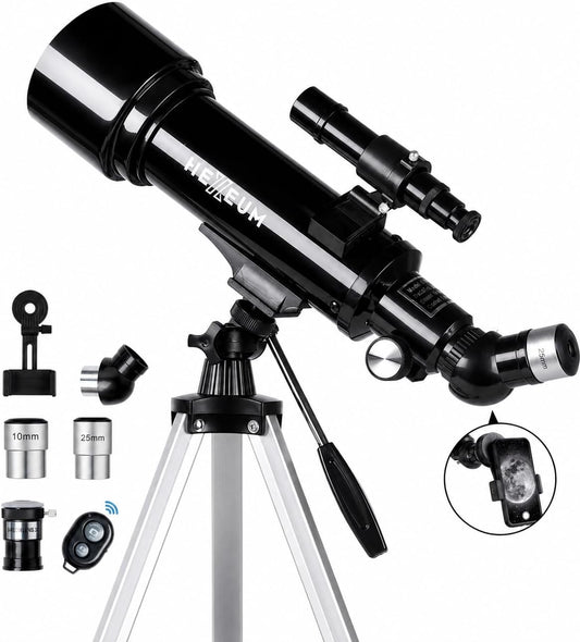 Koolpte Telescope 70mm Aperture 500mm - for Kids & Adults Astronomical Refracting Telescopes AZ Mount Fully Multi-Coated Optics, with Diagonal Mirror Phone Adapter, Carrying Bag, Wireless Remote Black