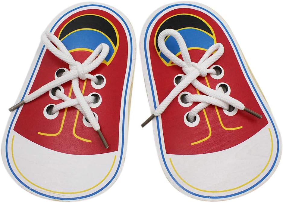 RARITYUS Shoes Shape Threads Lacing Board Ropes Puzzle & Dementia Products, Weaving Wooden Board & Cognitive Motor Skills for Adults & Seniors