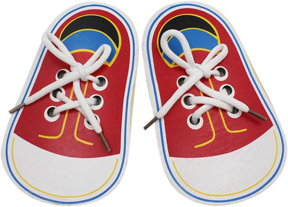 RARITYUS Shoes Shape Threads Lacing Board Ropes Puzzle & Dementia Products, Weaving Wooden Board & Cognitive Motor Skills for Adults & Seniors