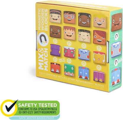 16-Piece Multiracial Magnetic Friends Play Set, Wooden Diversity Building Blocks for Kids, Multicultural Dolls for Creative Play & SEL Development – Ages 1+