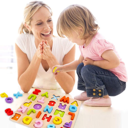 Alphabet Puzzle, WOOD CITY ABC Letter Puzzles for Toddlers 1 2 3 Years Old, Educational Learning Toys for Toddlers, Alphabet Toys with Puzzle Board & Letter Blocks, Best Gifts for Girls and Boys