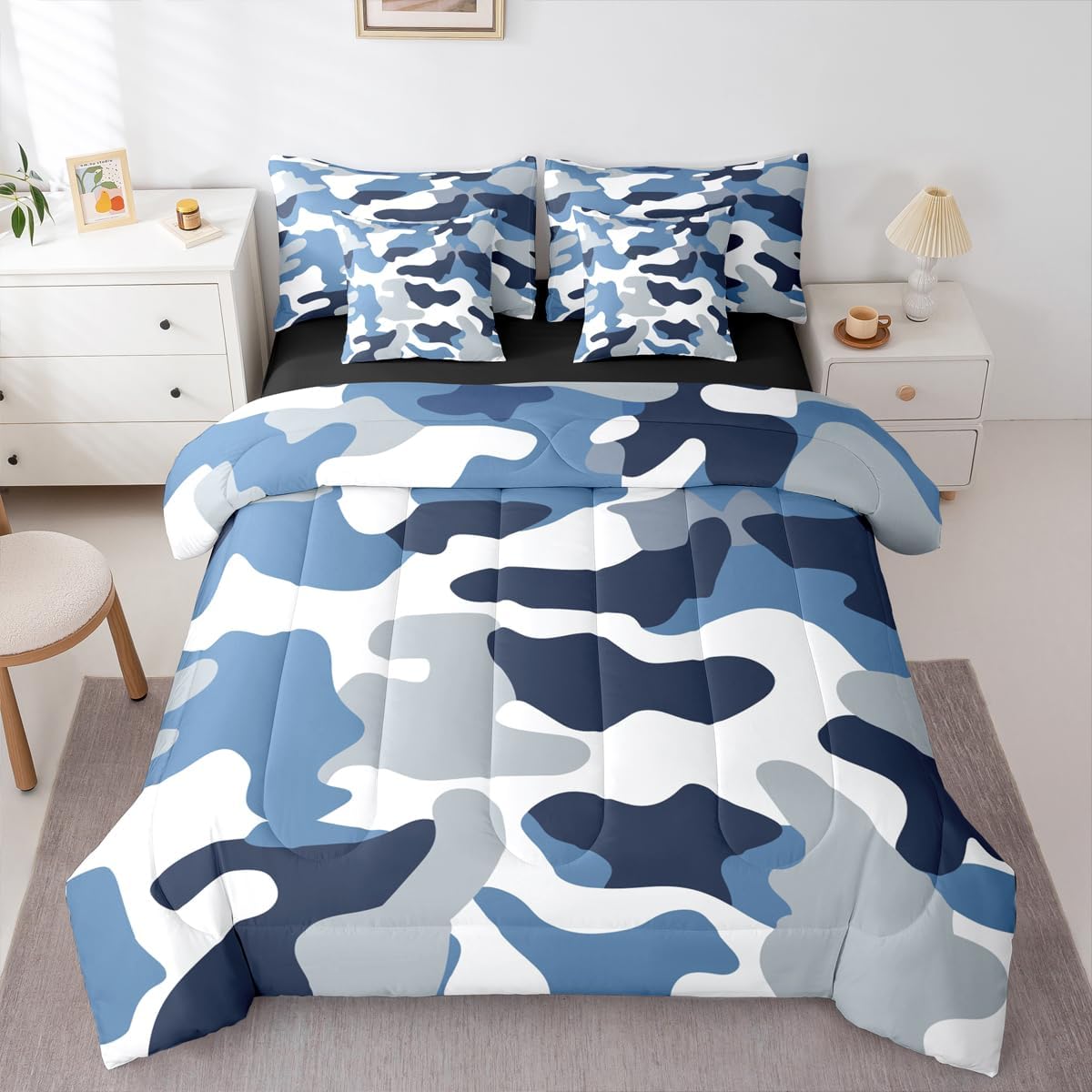 Erosebridal Chemistry Comforter Set with Sheets Full Size Periodic Table of Elements Bed in A Bag 7 Piece Science Chemistry Lovers Bedding Set for Kids Boys Children Bedroom Modern Black Bed Sets