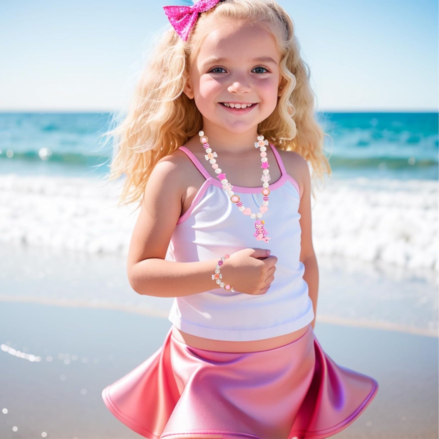 PinkSheep Toddler Jewelry Kids Necklace Choker and Bracelet 3 Pack 9pcs, Little Girls Jewelry In Box, Flower Girl Gift Kids Girls Accessories
