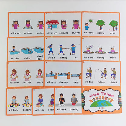 Lilias Irregular Past Tense Verbs English Grammar Double-Side Learning Flash Cards - 24 Card Set for Homeschool, Preschool, Primary School, ESL, Autism, Vocabulary Building