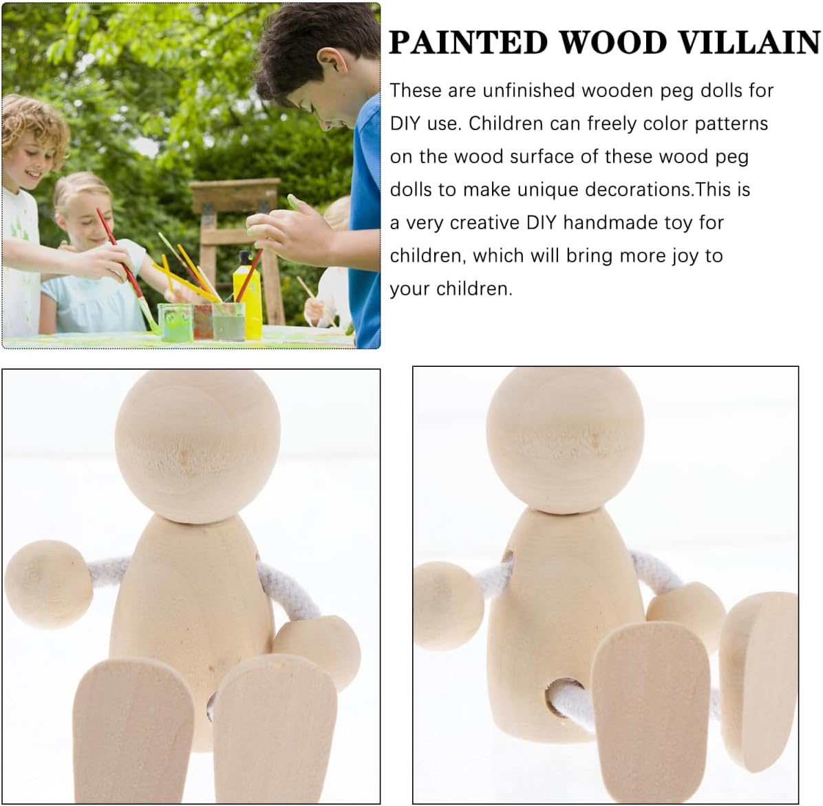 Tofficu 4pcs Unfinished Wooden Peg Dolls for Painting DIY Craft Peg People Figures for Teens Mini Natural Wood Figurines for Arts and Crafts Projects