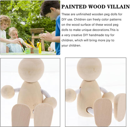 Tofficu 4pcs Unfinished Wooden Peg Dolls for Painting DIY Craft Peg People Figures for Teens Mini Natural Wood Figurines for Arts and Crafts Projects