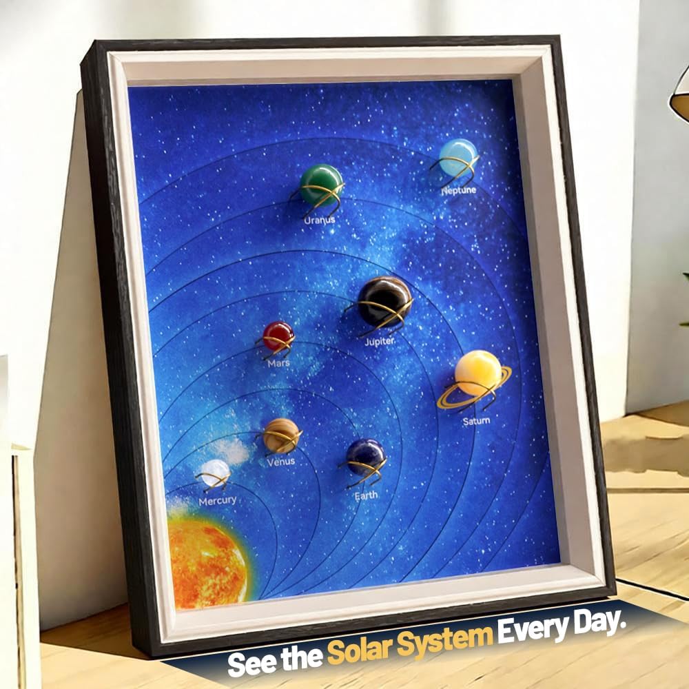Solar System Project Kit for Kids 8-12, 8 Real Gemstone Planet Marbles Educational Science Project Astronomy Gift 10.9" x 9"