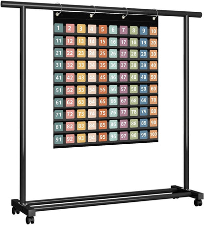 ANCOMEDO Hundred Pocket Chart with 100 Pockets and 150 Pieces Boho Double-Sided Number Cards,Number 1-100 Pocket Chart for Students Classroom Home Counting and Organizer (Black-100 Pockets)