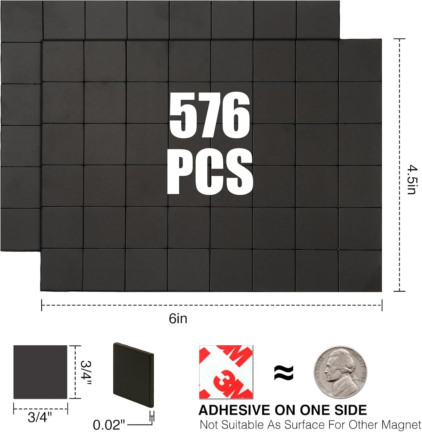 Magnetic Squares with Adhesive Backing(36PCS Each 1.5" x1.5"),Pre-Cut Self Sticky Magnets as Back to School Supplies,Peel and Stick for Cards/Picture/Poster (80mil Magnet)