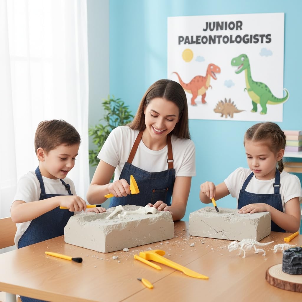 10 Set Excavation Tool Kit: Dino Fossils Dig Kit for Kids, Bulk Archaeology Dig Tools with Mini Hammer Chisel and Brush for Fossil Gem Digging, Science Toy