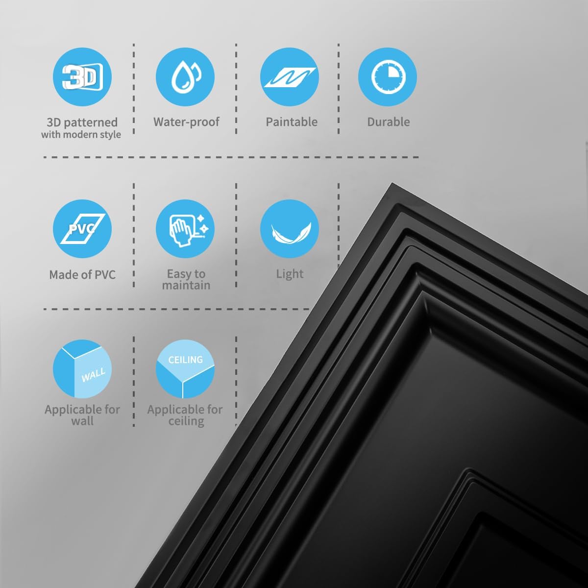Art3d PVC Ceiling Tiles, 2'x2' Plastic Sheet in Black (12-Pack)