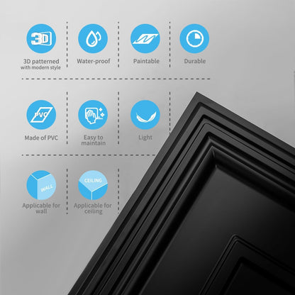 Art3d PVC Ceiling Tiles, 2'x2' Plastic Sheet in Black (12-Pack)