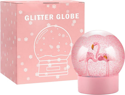 ANGELLOONG Pink Flamingo Snow Globe for Kids Girls, Originality 3D Flamingo Glitter Glass Snow Globes for Adults Women Christmas Valentines Home Decor, 100MM