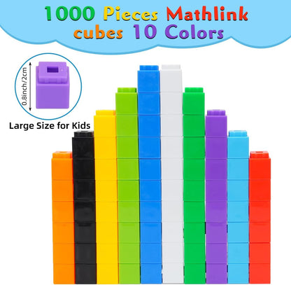 1000 Pcs Math Linking Cubes for Classroom, Kids Counting Blocks for Math STEM Connecting Cubes Math Manipulatives Linking Building Blocks for Spatial Intelligence, Counting,and Creativity