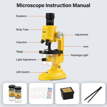 Little World Microscope for Kids, 100x 400x and 1200x Science Kits for Kids Age 5-7 Age 8-12, Microscope Beginner Kit with LED, Learning Resources Toys, Science Experiment STEM Kits for Boys Girls