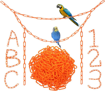 200-Piece Rainbow Plastic Chain Links & Toys - Interlocking C-Clip Bird Cage Accessories for Parakeets, Sugar Gliders, Small Pets (Climbing/Swinging Toys)