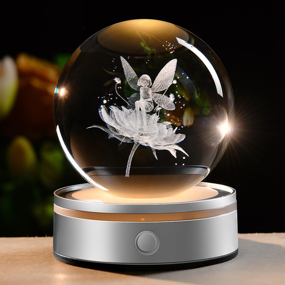 3D Solar System Crystal Ball Universe Glass Ball Space Astronomy Gift Planets Model Science Astrophysics Gifts Solar System Night Light Glass Globe Decor with 12 Colorful Modes Light Base