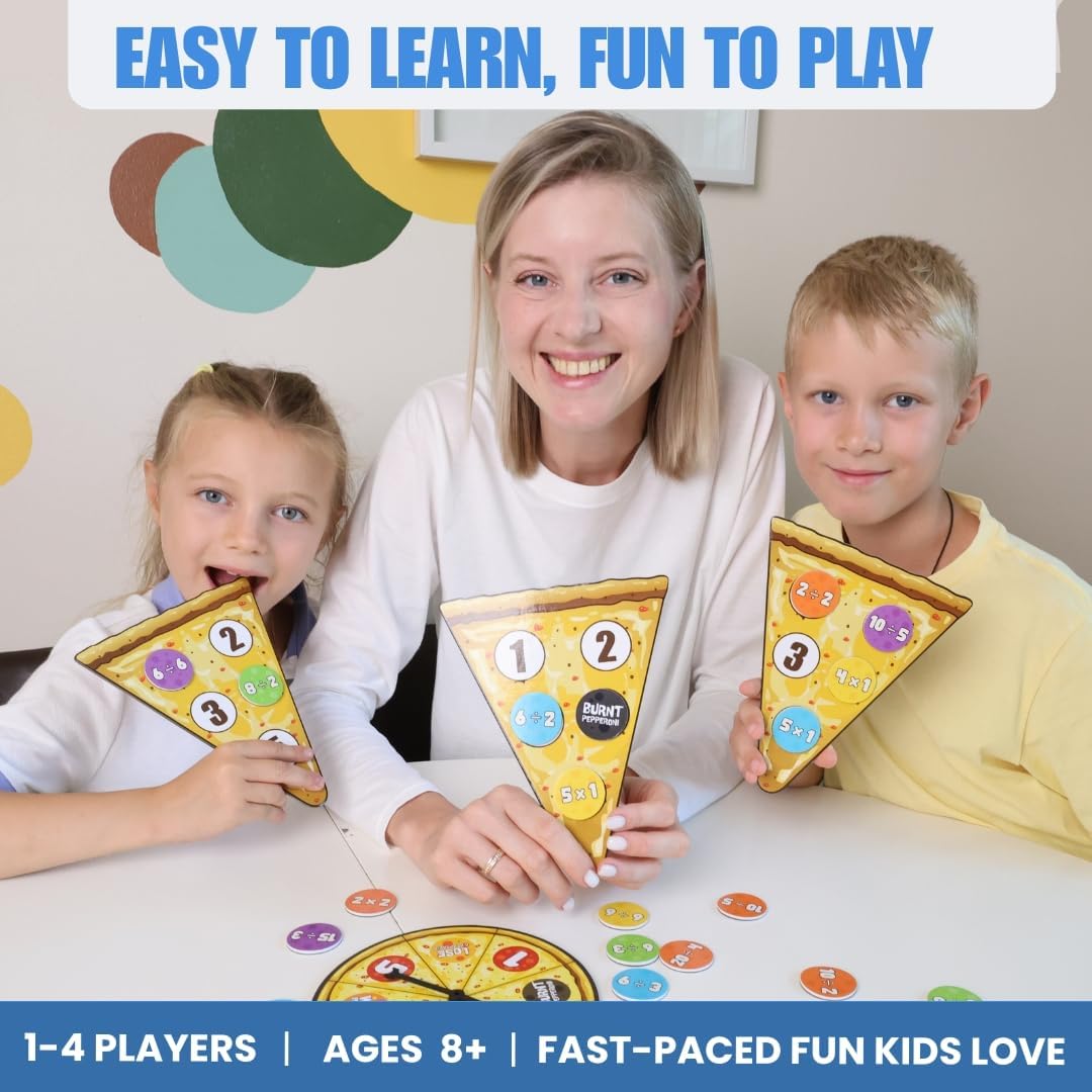 Pidoko Kids Matheroni Pepperoni Math Games for Kids 8-12, Division & Multiplication Game, Educational STEM Board Games with Fun Pizza Theme, 3rd-6th Grade Learning Toys
