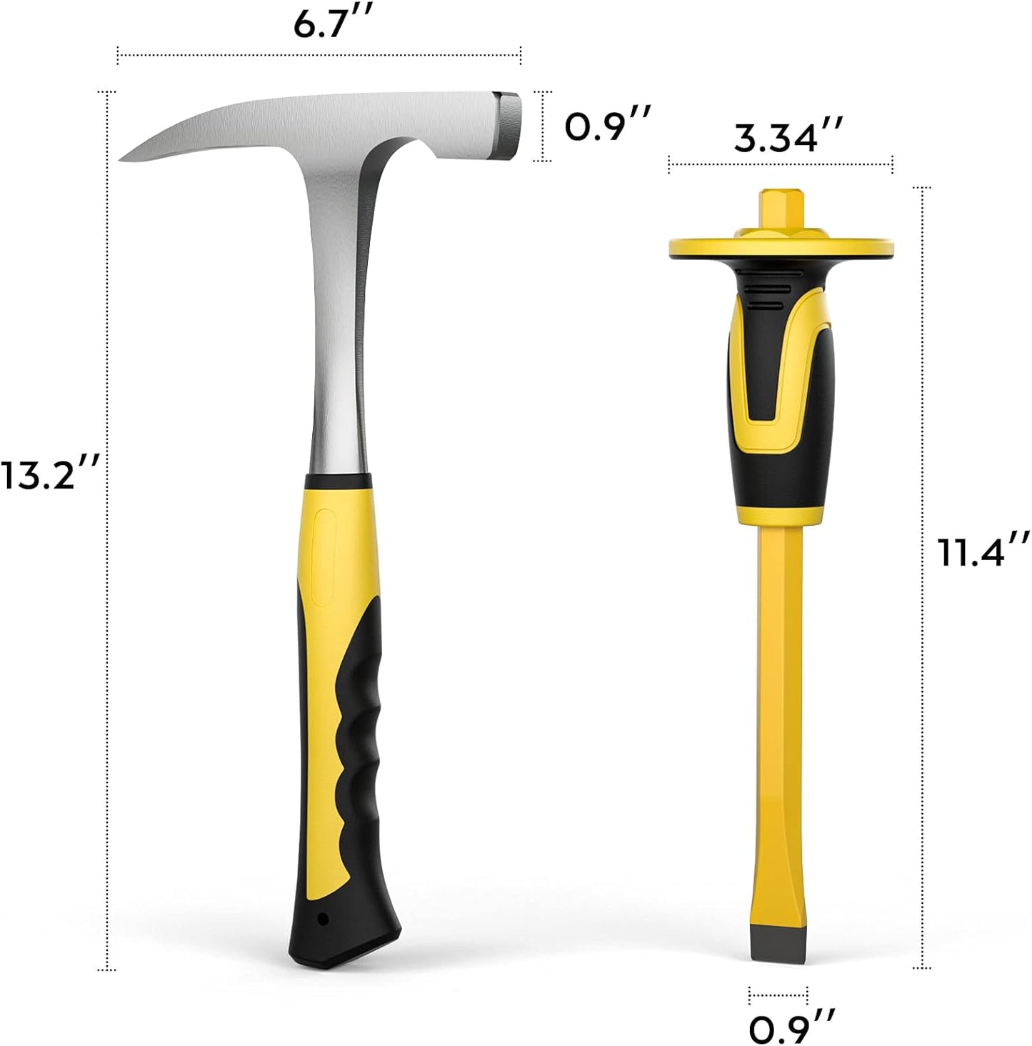 INCLY 5 PCS Geology Rock Pick Equipment Kit, 32 oz. Rock Hammer with 12" Mason Concrete Chisel, Safety Glasses, Whistle, jewelers loupe, Tool Set for Hounding,Gold Mining & Prospecting, Stone Breaking