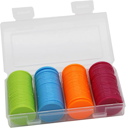 Set of 100 Opaque Plastic Learning Counters Mini Poker Chips Game Tokens with Storage Box (Black+White+Blue+Purple, 1 Inch)