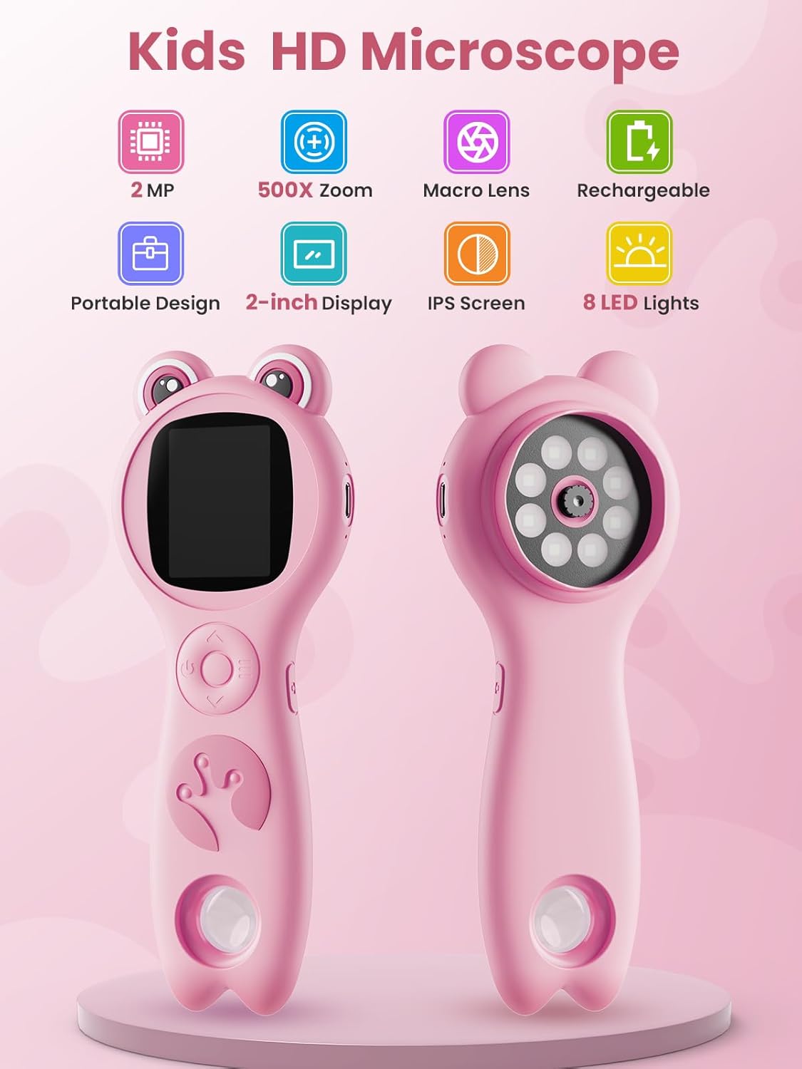 Microscope for Kids, Portable Digital Microscope with 500X Magnifying Glass, Handheld Camera Mini Pocket Magnification, Educational Christmas Birthday Gifts for Ages 4 5 6 7 8 9 10 11 12, Purple