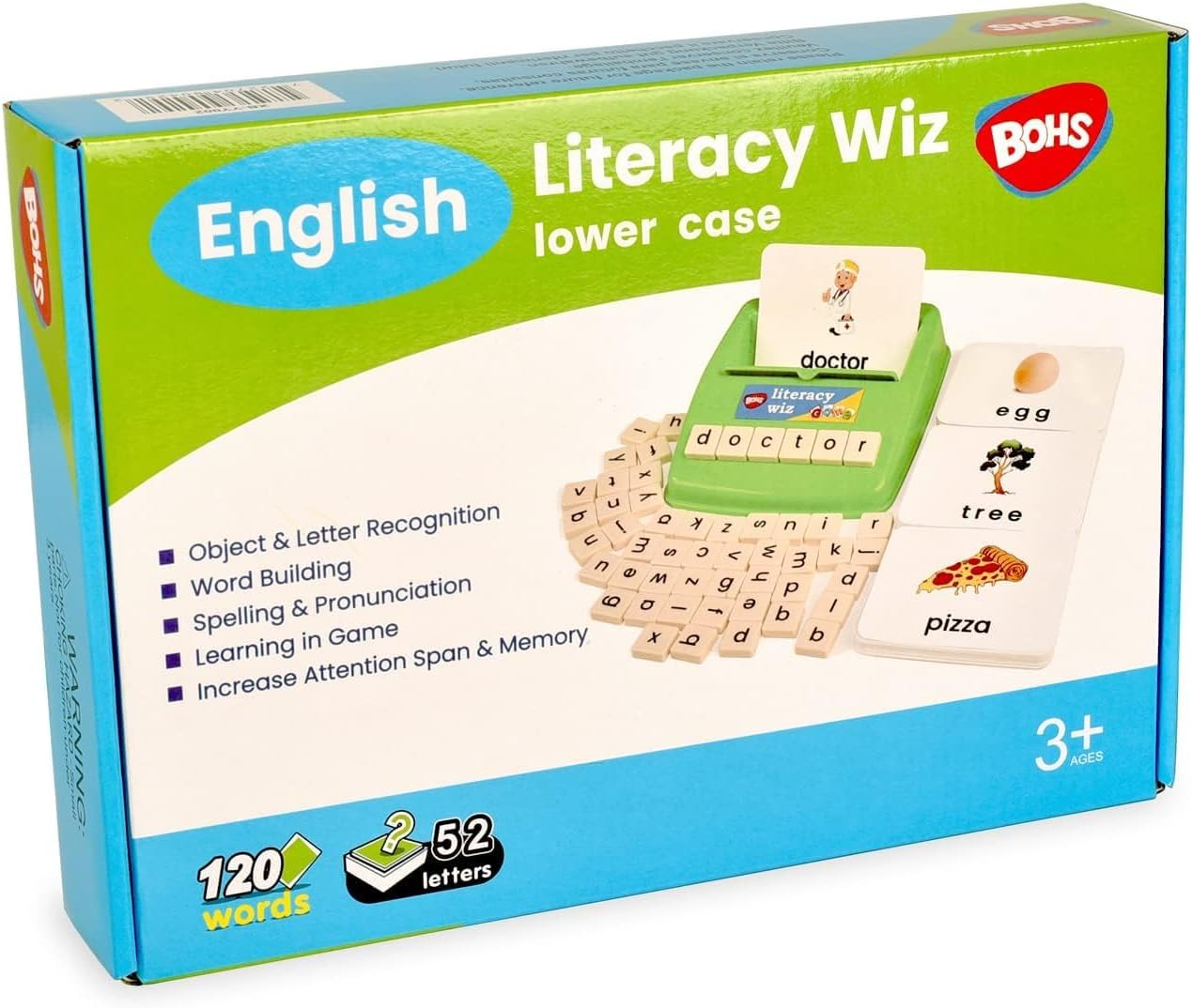 BOHS Literacy Wiz Fun Game - See and Hide Spell - Lower Case Flash Cards - Preschool Language Learning Educational Toys