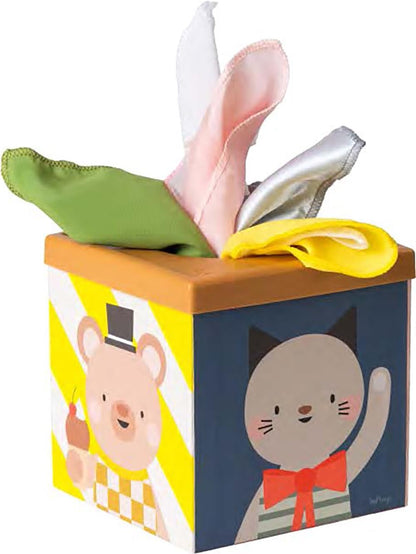 Taf Toys Baby Tissue Box Toy Silicone Baby Toys 6-12 Months Montessori Toys Sensory Activity & 10 Tissues for Fine Motor Development Soft Interactive Silicone Learning Cube for 1 Year Old Toddlers