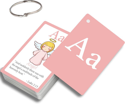 26 Bible Alphabet Flash Cards for Toddlers, Christian FlashCards for Kindergarten, Preschool, Homeschool, Toddler Bible 2-4 Years