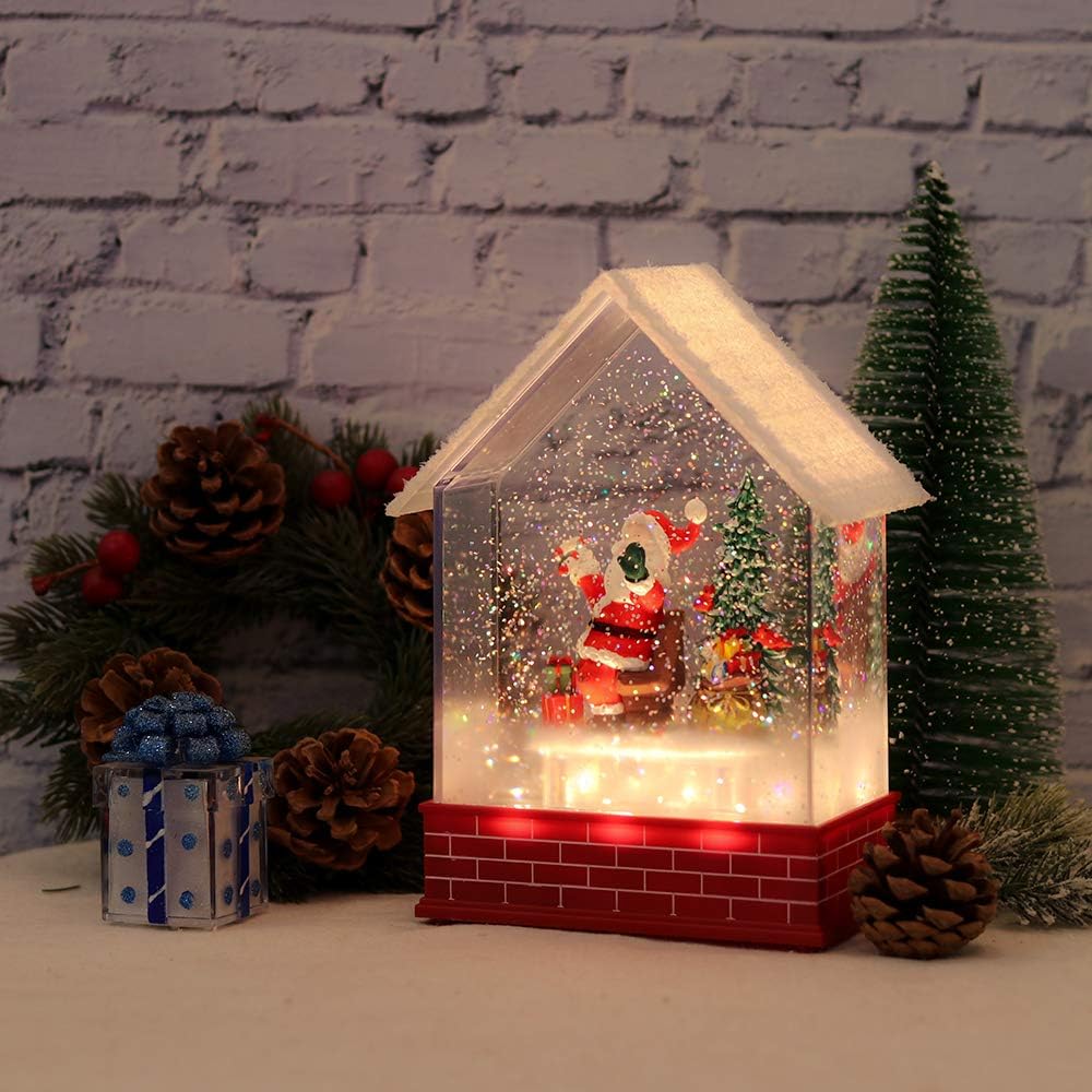 Eldnacele Musical Snow Globe Lantern with Timer, Lighted USB/Battery Operated Swirling Singing Water Glittering Lantern, Snow Globes for Adults and Kids Christmas Decoration- Santa