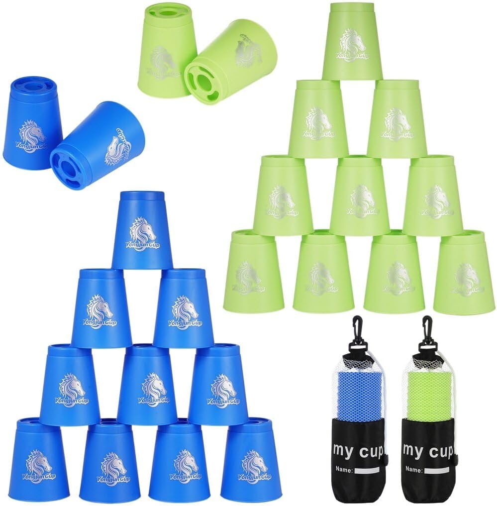 yeesport 48 PCS Sport Stacking Cups with Horse Pattern, Sport Training Game for Challenge Competition, Plastic Stacking Cups, Classic Family Game for Youth and Adults, Red+Blue+Green+Yellow