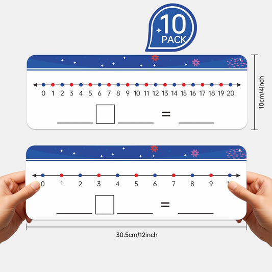 10Packs Numbers Line Dry Erase Board Cards, Double Sided 0-10 on one Side and 0-20 on The Other Side; Classroom Must Haves Home Desktop Portable Math Whiteboards(12” x 4”)