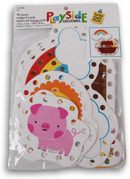 Playside Creations Noah's Ark Lacing Cards Craft Game - 10 Count - Makes 5 Cards