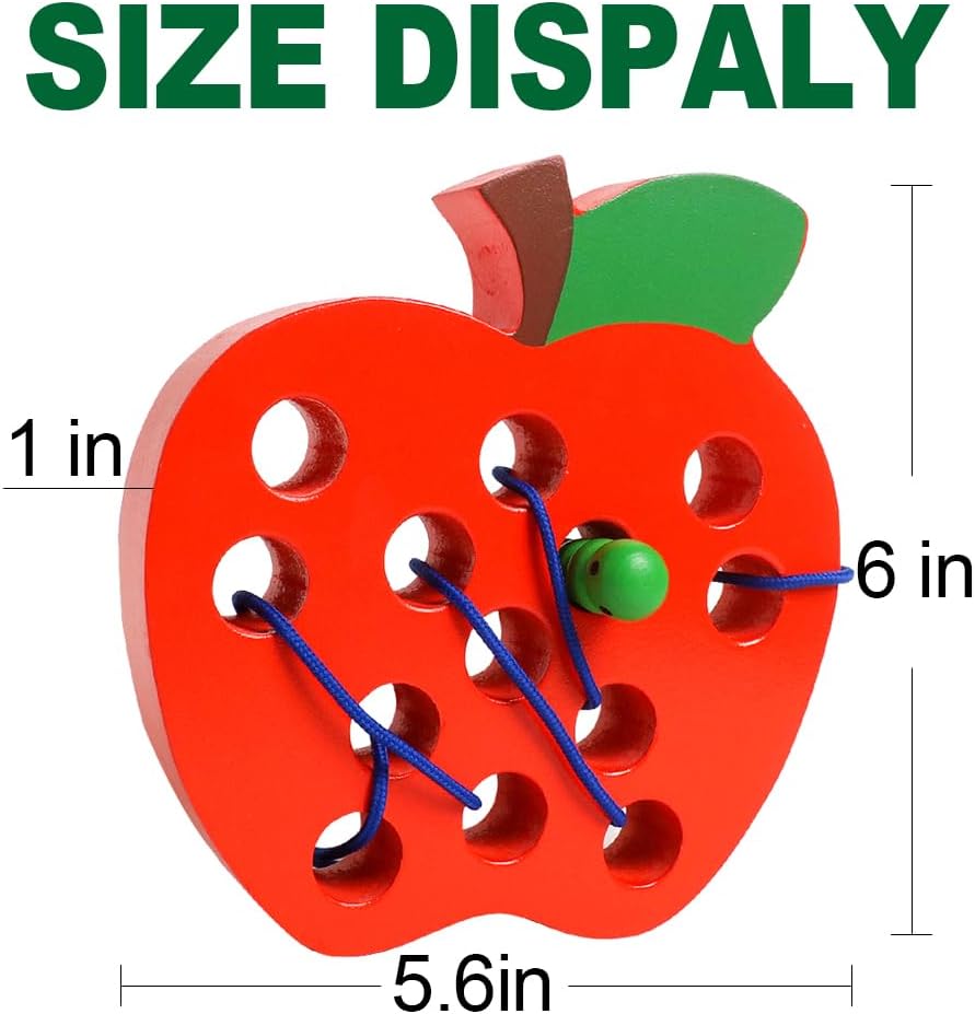Lacing Toys for Toddlers,Wooden Threading Apple Baby Travel Toys,Montessori Education Sensory Learning Fine Motor Skills, Wooden Block Puzzle Gifts for 3 Year Old Baby Kids Boys Girls