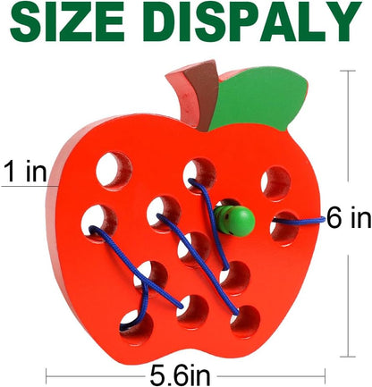 Lacing Toys for Toddlers,Wooden Threading Apple Baby Travel Toys,Montessori Education Sensory Learning Fine Motor Skills, Wooden Block Puzzle Gifts for 3 Year Old Baby Kids Boys Girls