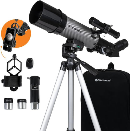 Celestron Travel Scope 70 Portable Refractor Telescope – 70mm Aperture, Fully-Coated Glass Optics – Includes Tripod, Backpack & Software – Ideal for Beginners & Travel