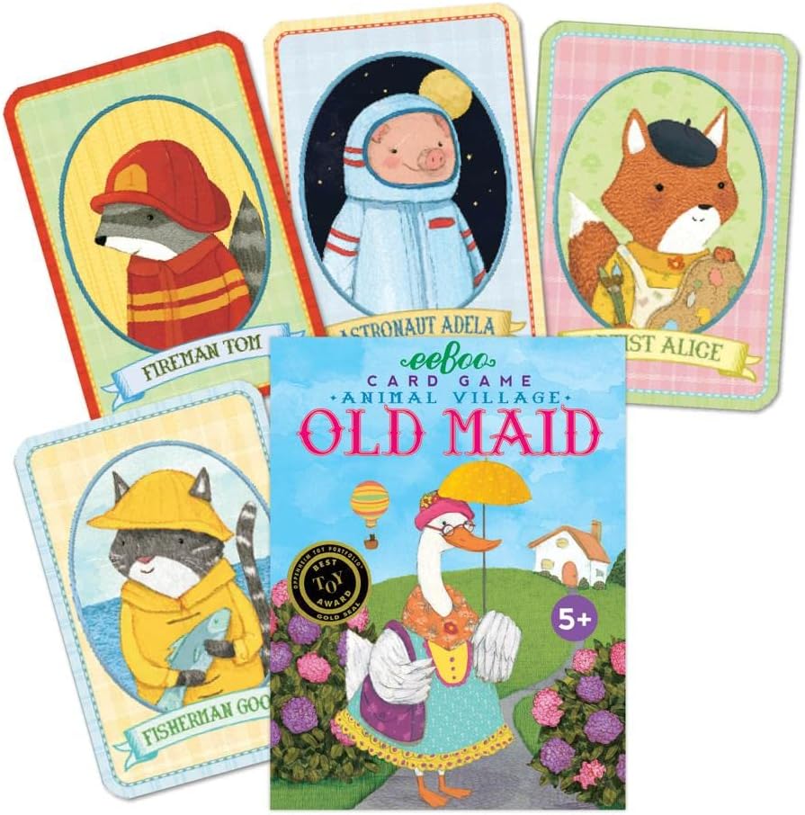 eeBoo Old Maid Playing Card Game - 50 Career Themed Cards, Classic Matching Card Game, Durable Oversized Cards, Screen-Free Fun, Ages 5+