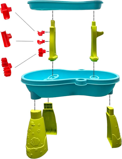 Toddler Sensory Sand and Water 2 Tier Table | Indoor & Outdoor Summer Beach Toys and Play Table for Kids | Backyard Table for 3-5 Year Old Boys and Girls
