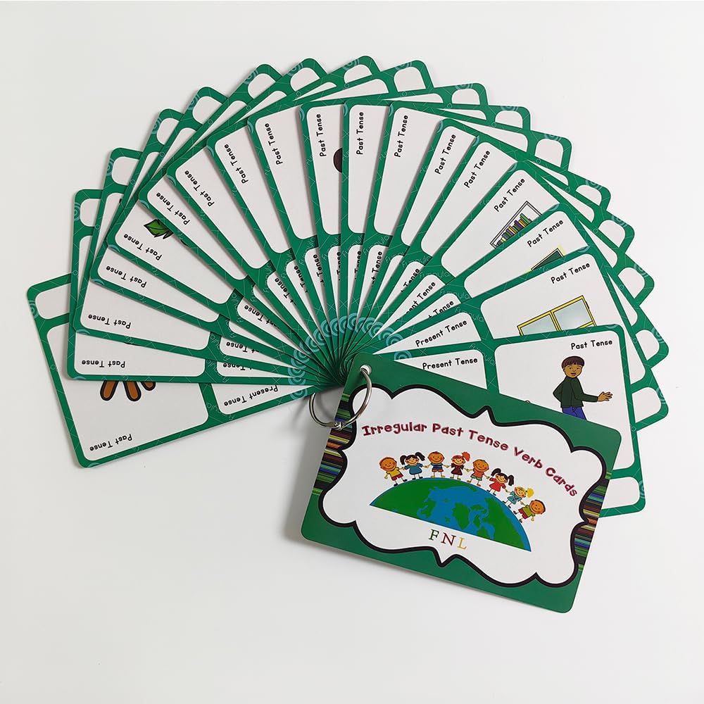Lilias Irregular Past Tense Verbs English Grammar Double-Side Learning Flash Cards - 24 Card Set for Homeschool, Preschool, Primary School, ESL, Autism, Vocabulary Building