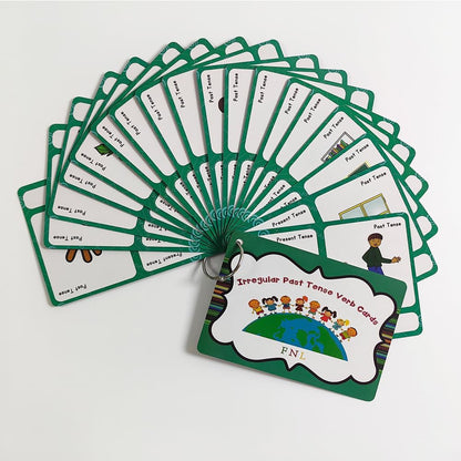 Lilias Irregular Past Tense Verbs English Grammar Double-Side Learning Flash Cards - 24 Card Set for Homeschool, Preschool, Primary School, ESL, Autism, Vocabulary Building