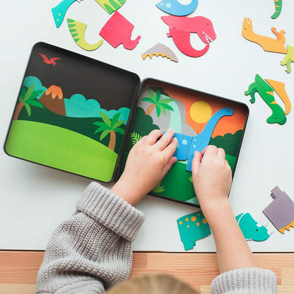 Petit Collage Magnetic Play Set, Monsters – Mix & Match Magnetic Game Board, Ideal for Ages 3+ – Includes 2 Magnetic Scenes and Over 25 Magnet Pieces, Ideal Travel Activity for Kids