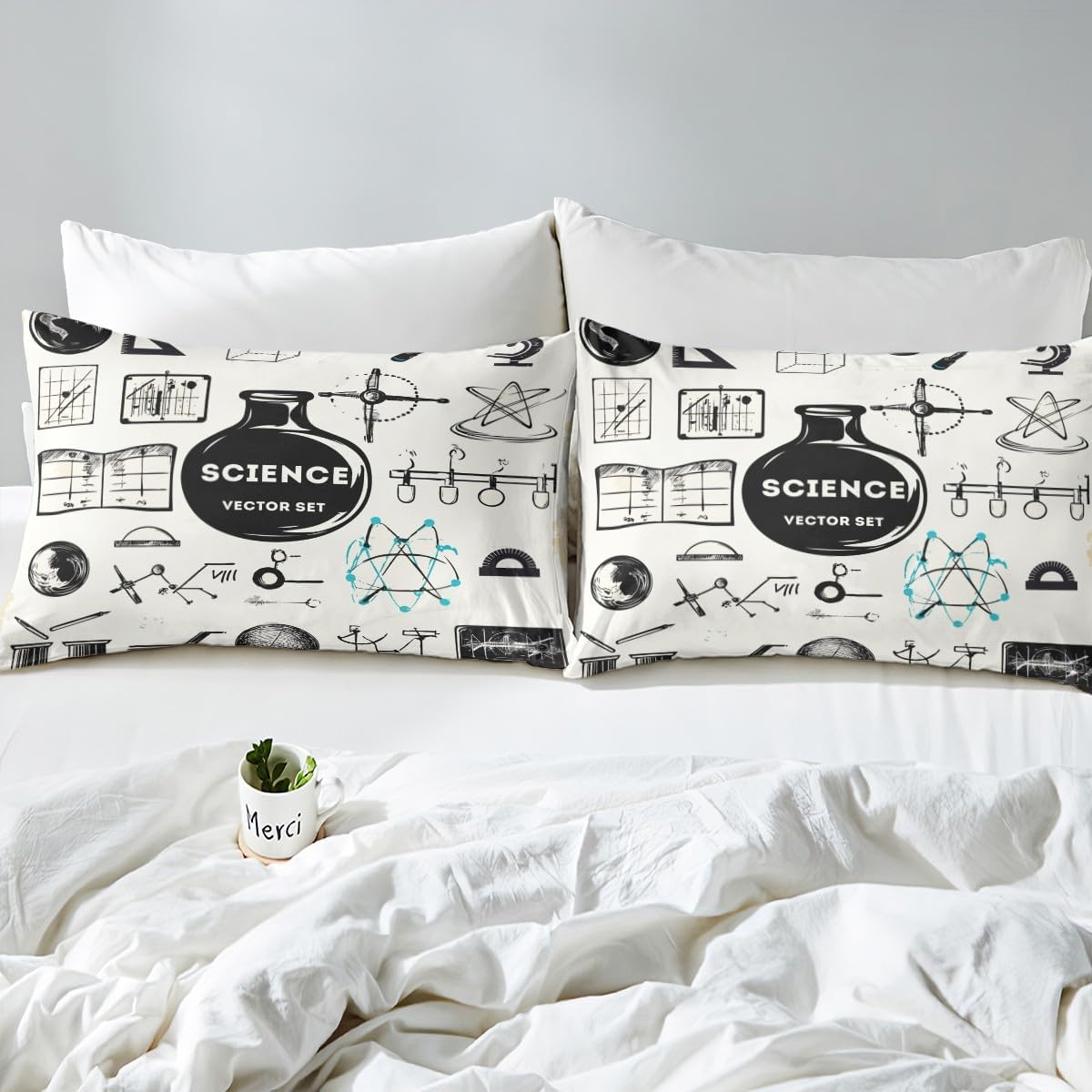 Erosebridal Science Theme Bed Sheets Set Full Size for Boys Girls Chemistry Periodic Table Print Sheet Set Chemical Subject Theme Sheets Teens Kids Math Science Atyle Fitted Sheet 4 Pcs