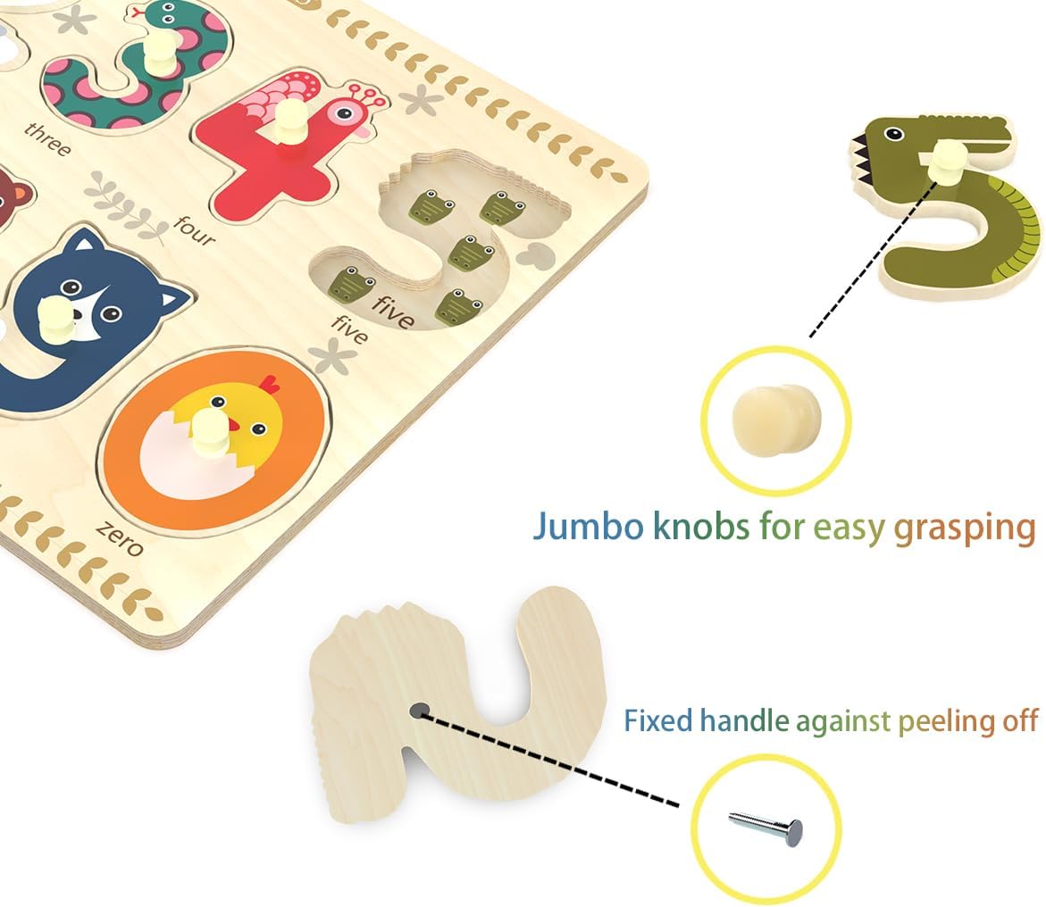 Puzzles for Toddlers 2-4, Wooden Puzzle for Toddlers, Wood Peg Puzzle for Preschool Kids, Number Learning Puzzles Baby Board Toys, 1 2 3 Shape Knob Puzzle for Girls Boys 18Months and Up