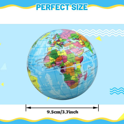 Umnodobn Mini Earth Soft Squishy Ball 3 Pack - 3.7 Inch Foam Globe Stress Balls for Boys Girls- Educational Geography Squishies Toys- Squeeze Sensory Learning Toy World Map for Kids Adults