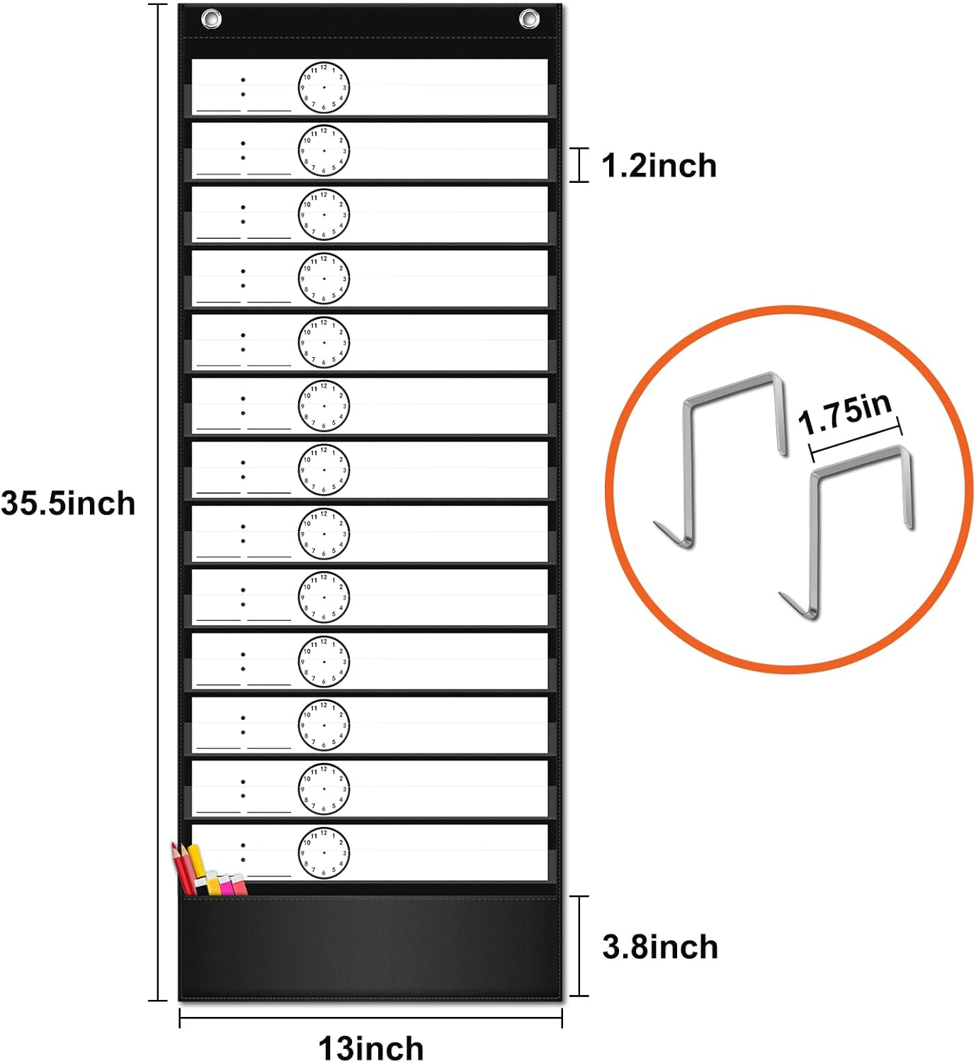 Eamay Daily Schedule Pocket Charts, Teaching Chart, Hoom, Eamay Daily Scheduling Pocket Chart with 13+1 Pockets, 18pcs Dry Erase Cards and 2 Hooks (Black-2)
