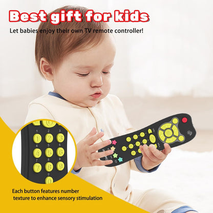 Baby Remote Control Toy, Realistic Toddler TV Remote Toy with Light Sound Kid Learning Education Musical Toys with English French Spanish Infant Gift for Boys Girls 6M+ (Black)