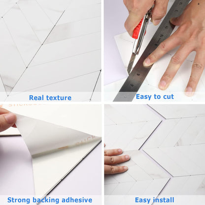 STICKGOO 10-Sheet Herringbone Tile Peel and Stick Backsplash, Beige Mixed Metal Gold PVC Stick on Backsplash, Self Adhesive Wall Tile for Kitchen and Bathroom