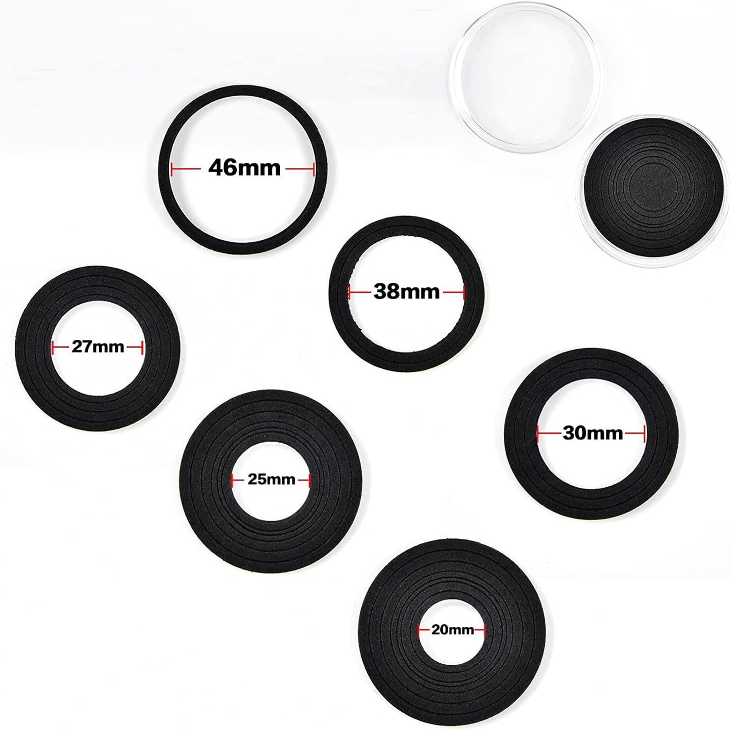 PAIYULE 96 Pieces 46mm Coin Capsules, with Foam Gasket and Plastic Storage Organizer Box, 6 Sizes (20/25/27/30/38/46mm) Coins Collector Case Holder for Coin Collection Supplies(Black)