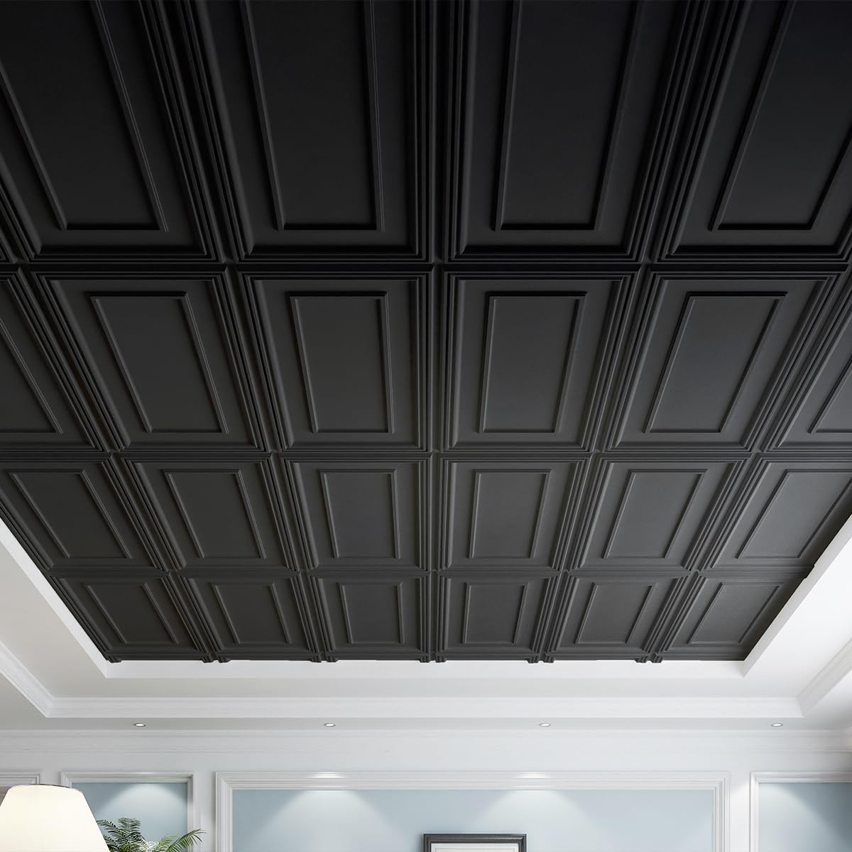Art3d PVC Ceiling Tiles, 2'x2' Plastic Sheet in Black (12-Pack)