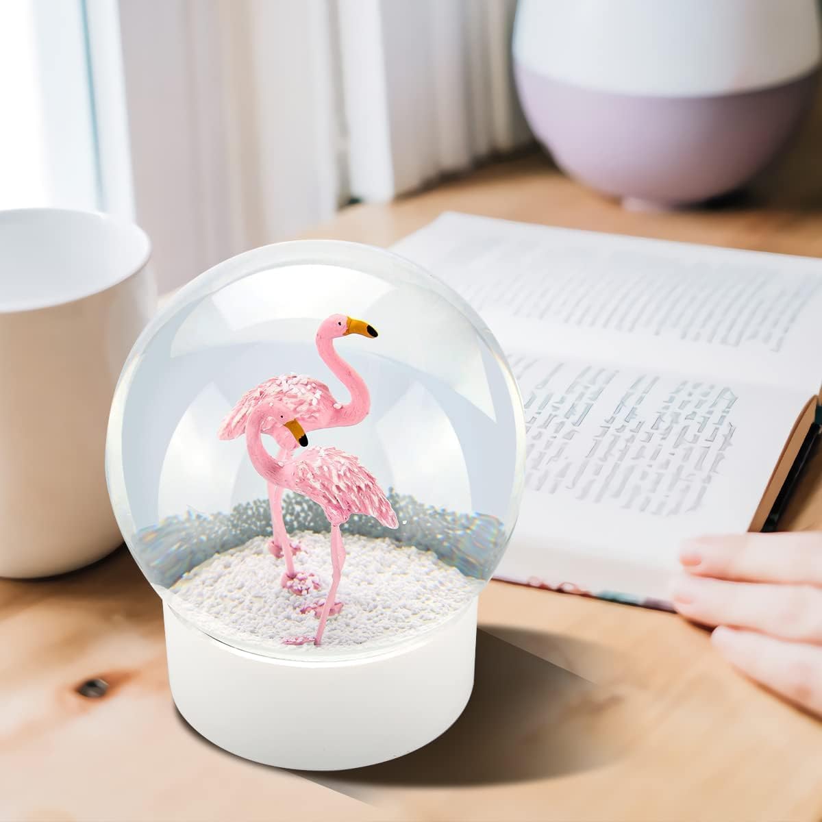 ANGELLOONG Pink Flamingo Snow Globe for Kids Girls, Originality 3D Flamingo Glitter Glass Snow Globes for Adults Women Christmas Valentines Home Decor, 100MM