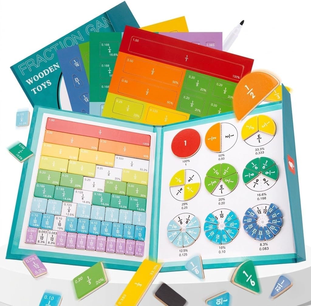 Magnetic Fraction Educational Puzzle,Fraction Manipulatives with Magnetic Fraction Tiles & Circles,Magnetic Fraction Book, Math Manipulatives Enhance Early Primary School Students Mathematical Skills